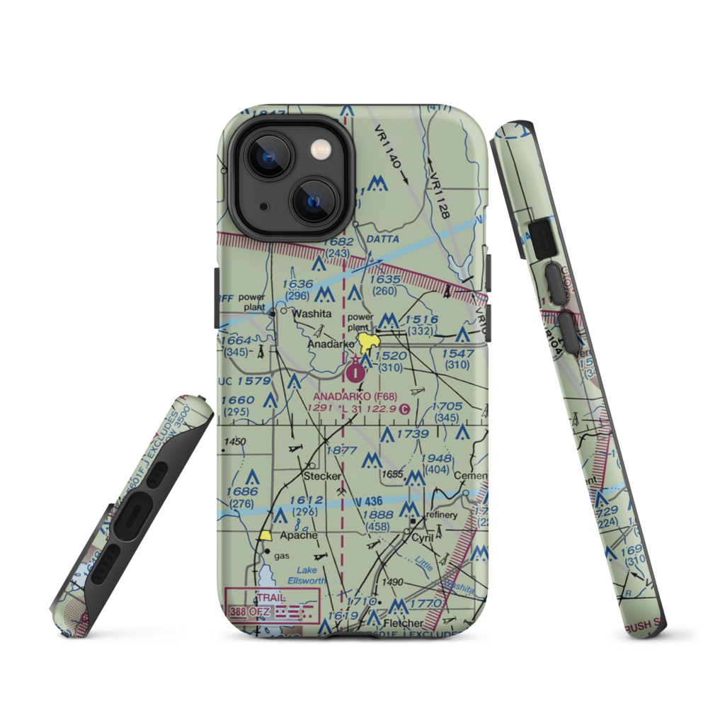 Anadarko Municipal Airport (F68) VFR Sectional  Tough iPhone Case iPhone 14 model shown