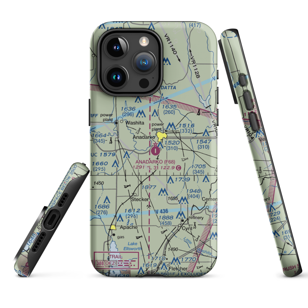 Anadarko Municipal Airport (F68) VFR Sectional  Tough iPhone Case iPhone 15 Pro Max model shown