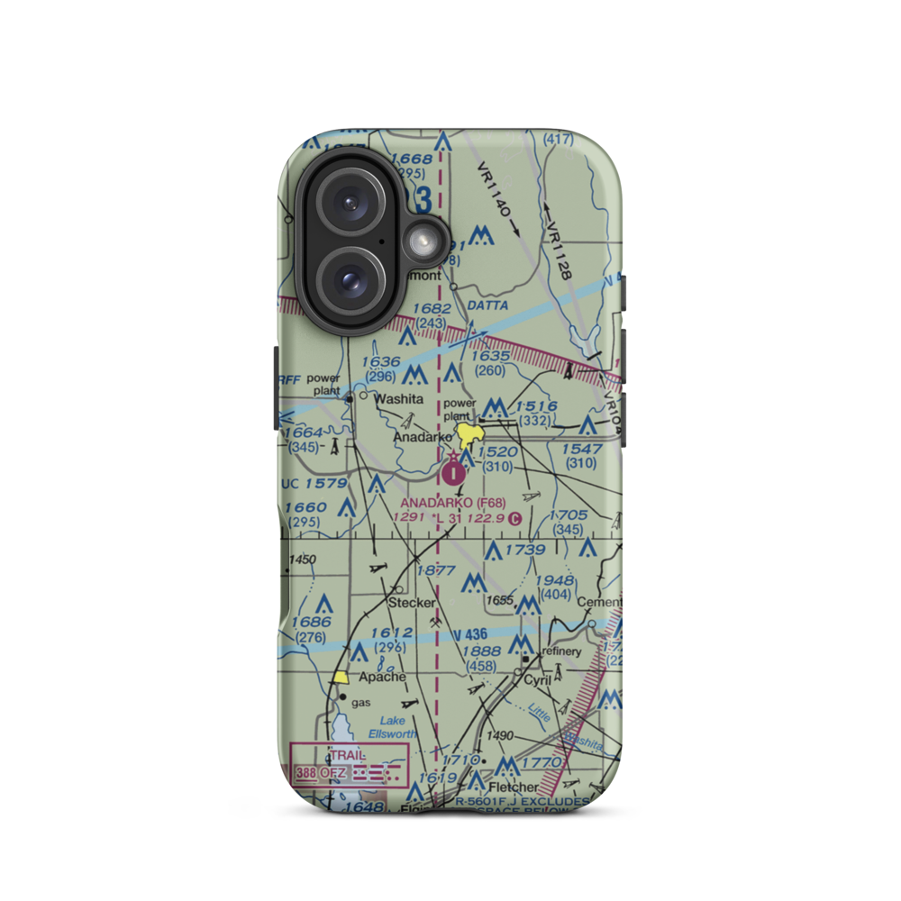 Anadarko Municipal Airport (F68) VFR Sectional  Tough iPhone Case iPhone 16 model shown