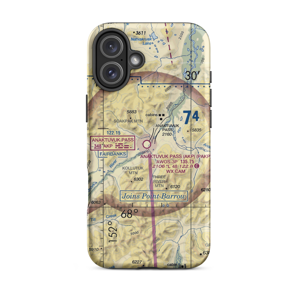 Anaktuvuk Pass Airport (AKP) VFR Sectional  Tough iPhone Case iPhone 16 Plus model shown