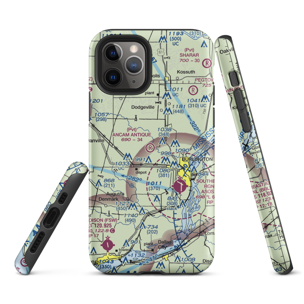 Ancam Antique Airfield (19IA) VFR Sectional  Tough iPhone Case iPhone 11 Pro model shown