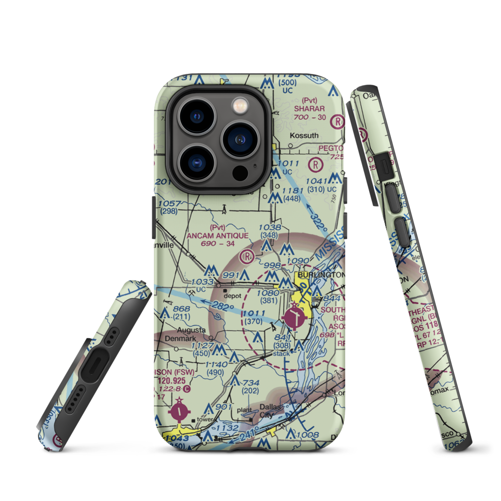 Ancam Antique Airfield (19IA) VFR Sectional  Tough iPhone Case iPhone 14 Pro model shown