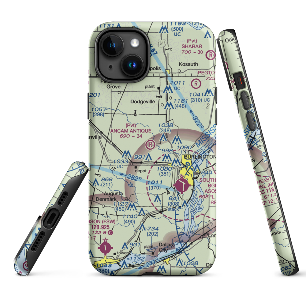 Ancam Antique Airfield (19IA) VFR Sectional  Tough iPhone Case iPhone 15 Plus model shown