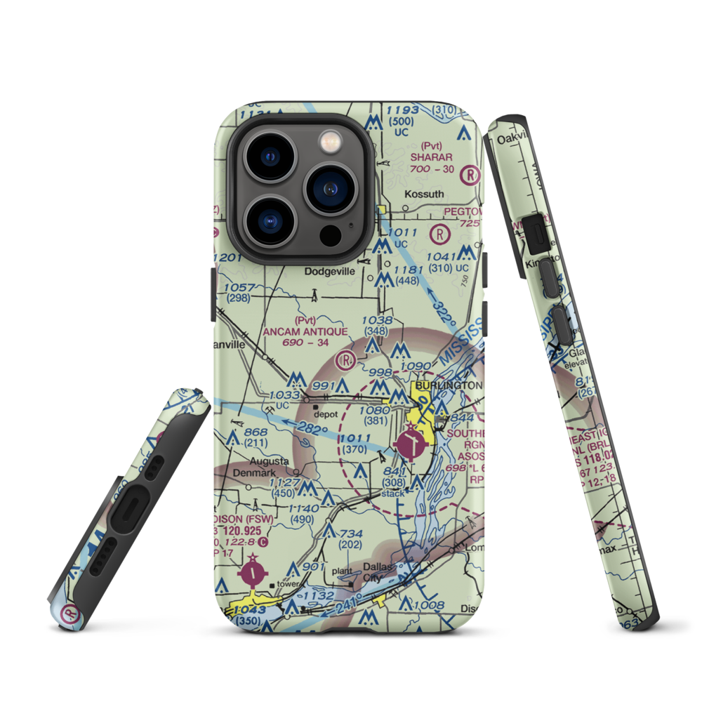 Ancam Antique Airfield (19IA) VFR Sectional  Tough iPhone Case iPhone 13 Pro model shown
