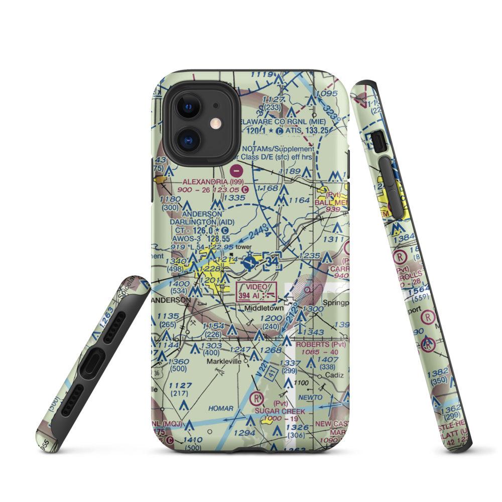 Anderson Municipal Darlington Field (AID) VFR Sectional  Tough iPhone Case iPhone 11 model shown