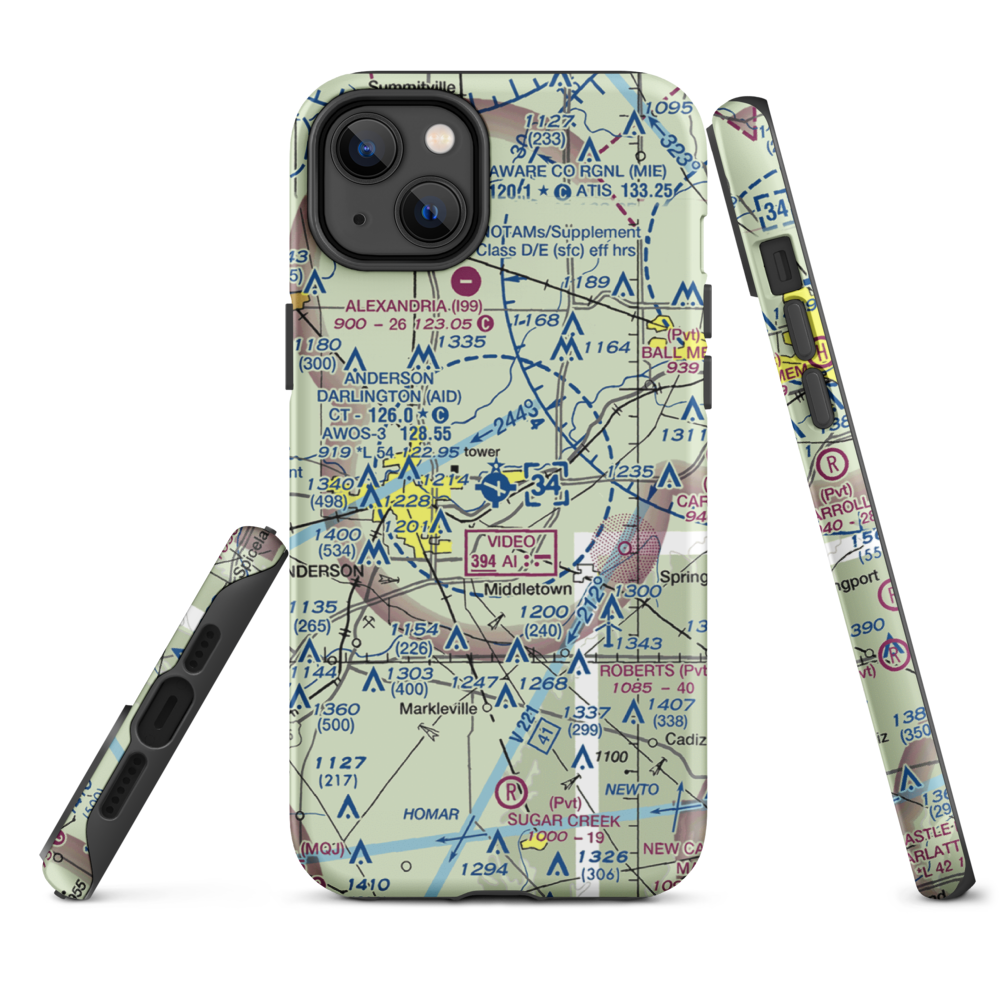 Anderson Municipal Darlington Field (AID) VFR Sectional  Tough iPhone Case iPhone 14 Plus model shown