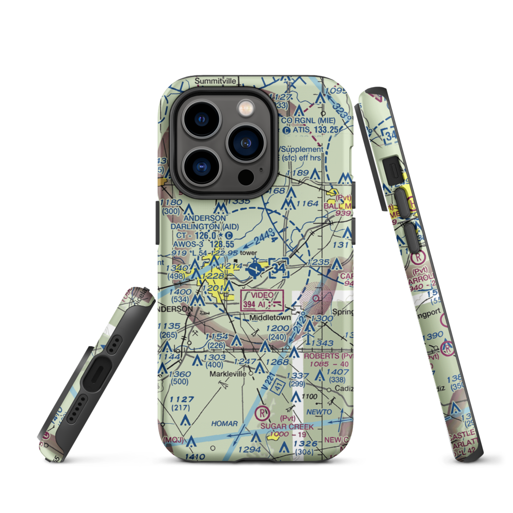 Anderson Municipal Darlington Field (AID) VFR Sectional  Tough iPhone Case iPhone 14 Pro model shown