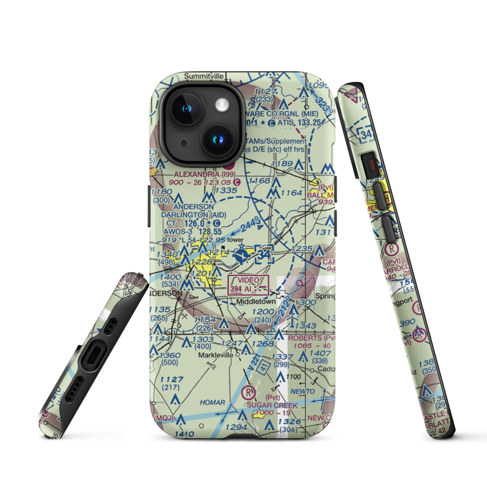 Anderson Municipal Darlington Field (AID) VFR Sectional  Tough iPhone Case iPhone 15 model shown
