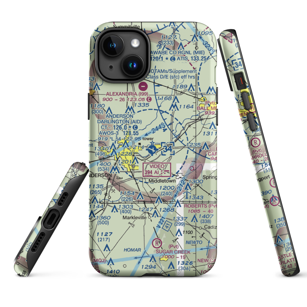 Anderson Municipal Darlington Field (AID) VFR Sectional  Tough iPhone Case iPhone 15 Plus model shown
