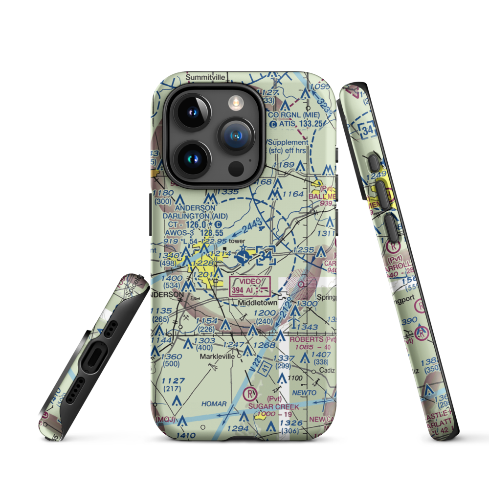 Anderson Municipal Darlington Field (AID) VFR Sectional  Tough iPhone Case iPhone 15 Pro model shown