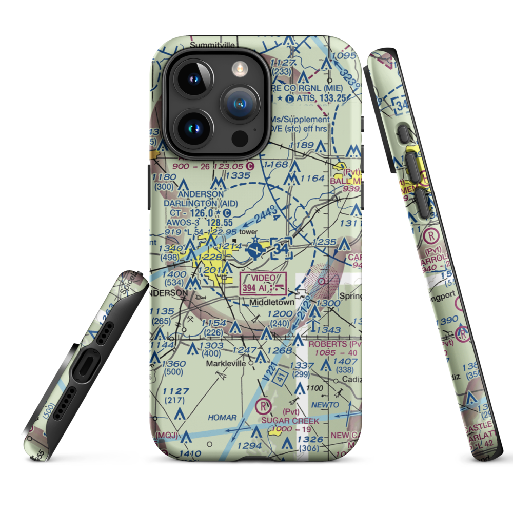 Anderson Municipal Darlington Field (AID) VFR Sectional  Tough iPhone Case iPhone 15 Pro Max model shown