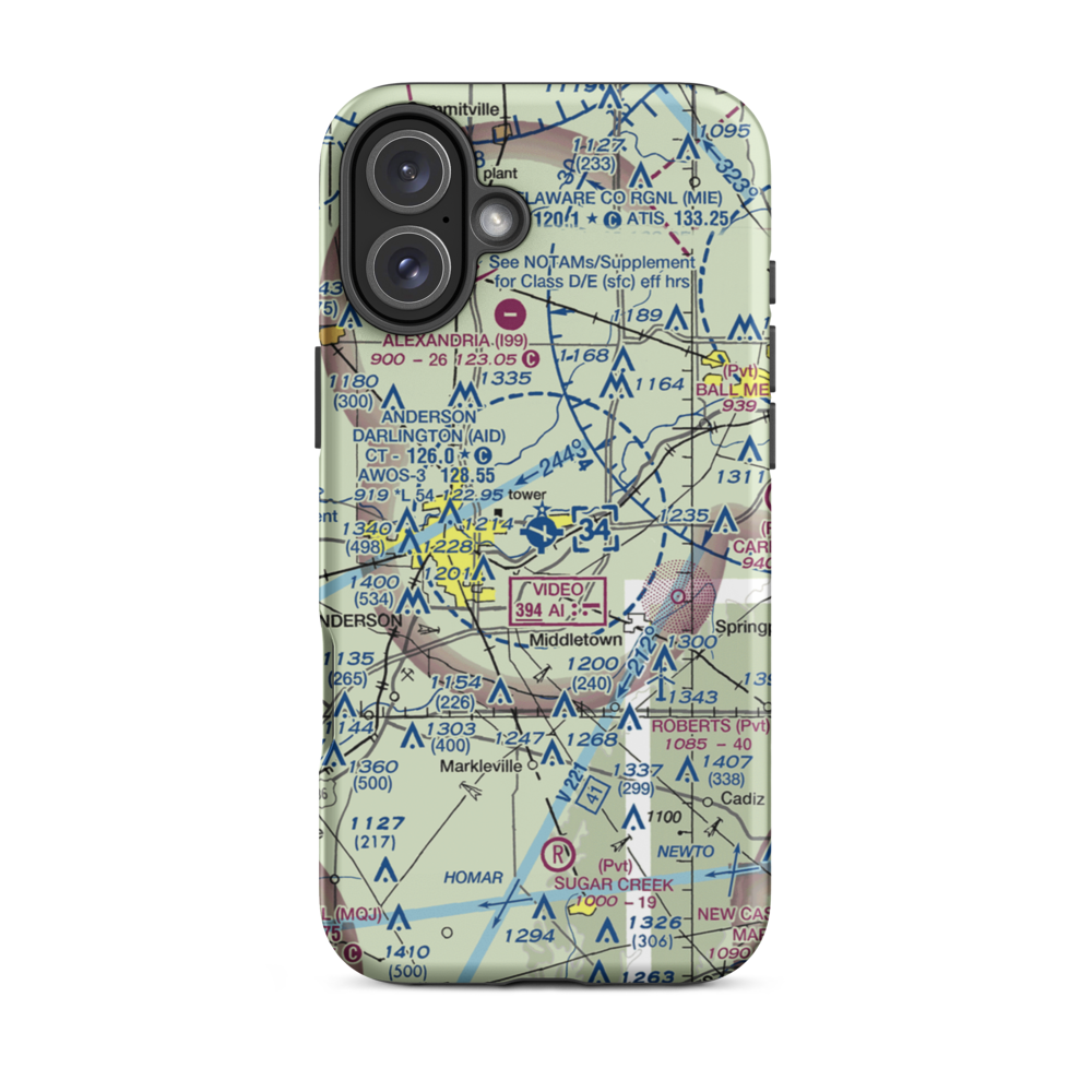 Anderson Municipal Darlington Field (AID) VFR Sectional  Tough iPhone Case iPhone 16 Plus model shown
