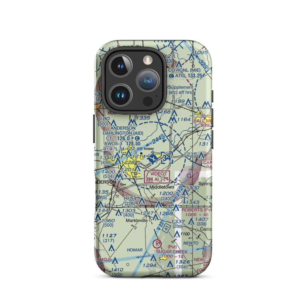 Anderson Municipal Darlington Field (AID) VFR Sectional  Tough iPhone Case iPhone 16 Pro model shown