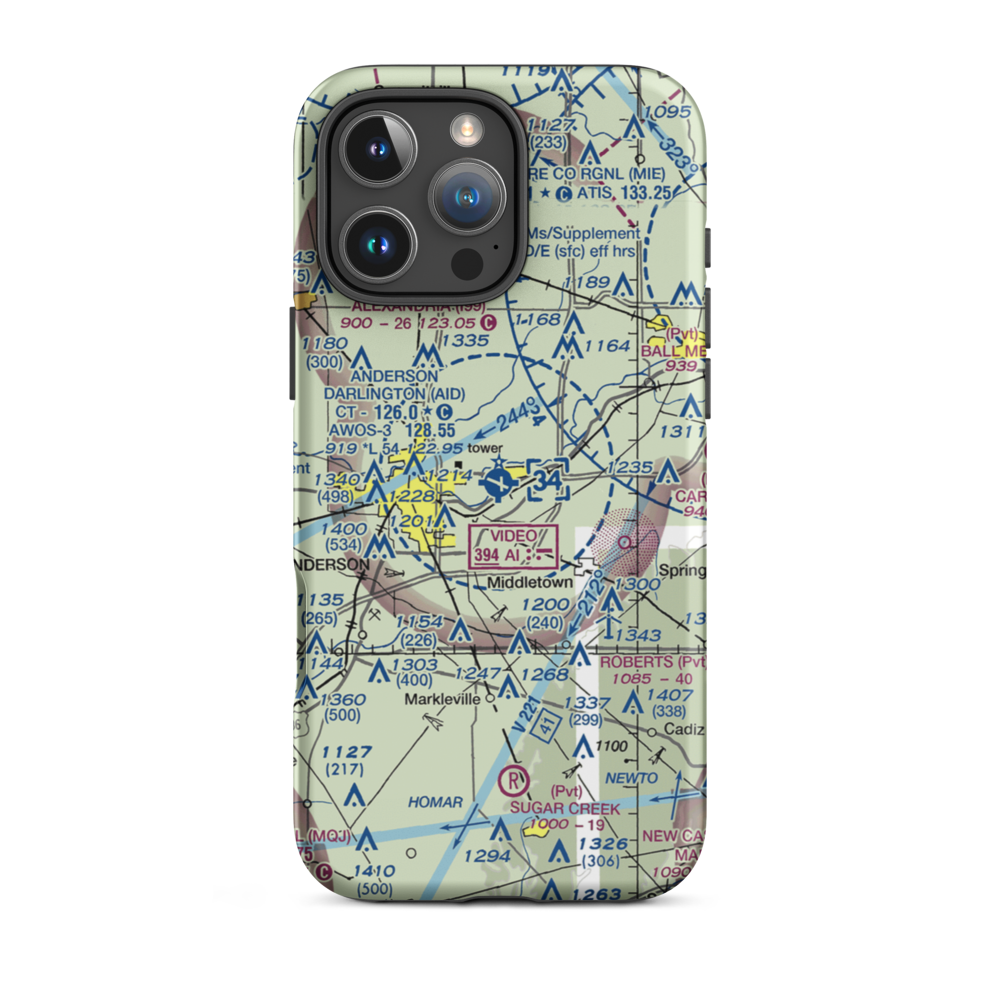 Anderson Municipal Darlington Field (AID) VFR Sectional  Tough iPhone Case iPhone 16 Pro Max model shown
