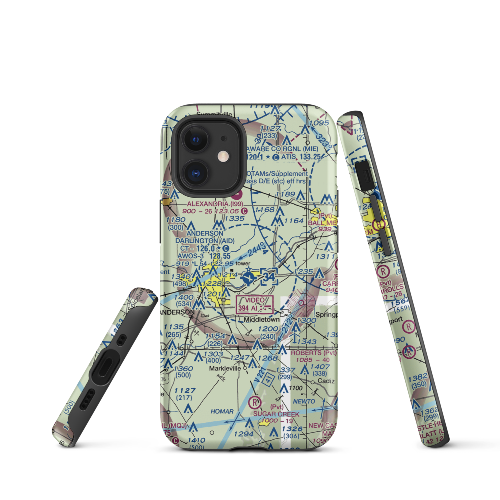 Anderson Municipal Darlington Field (AID) VFR Sectional  Tough iPhone Case iPhone 12 mini model shown