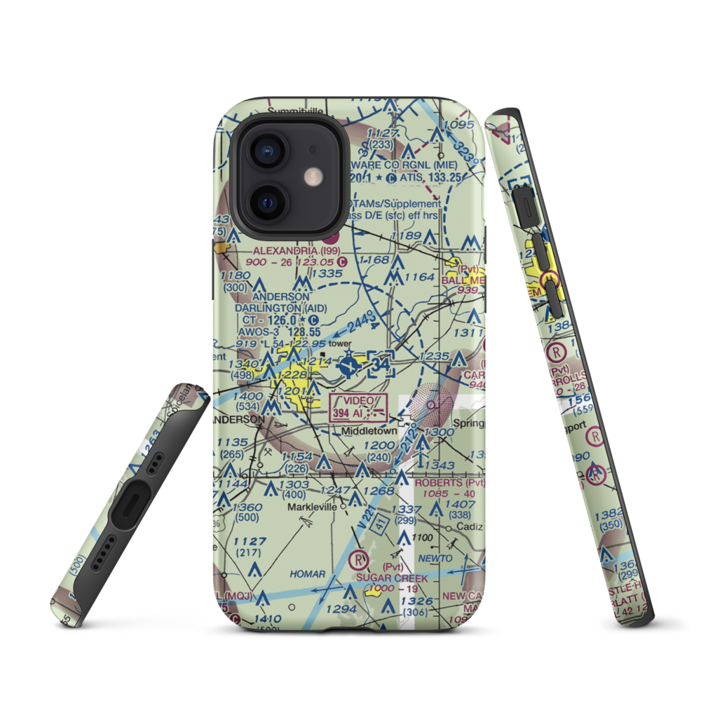 Anderson Municipal Darlington Field (AID) VFR Sectional  Tough iPhone Case iPhone 12 model shown