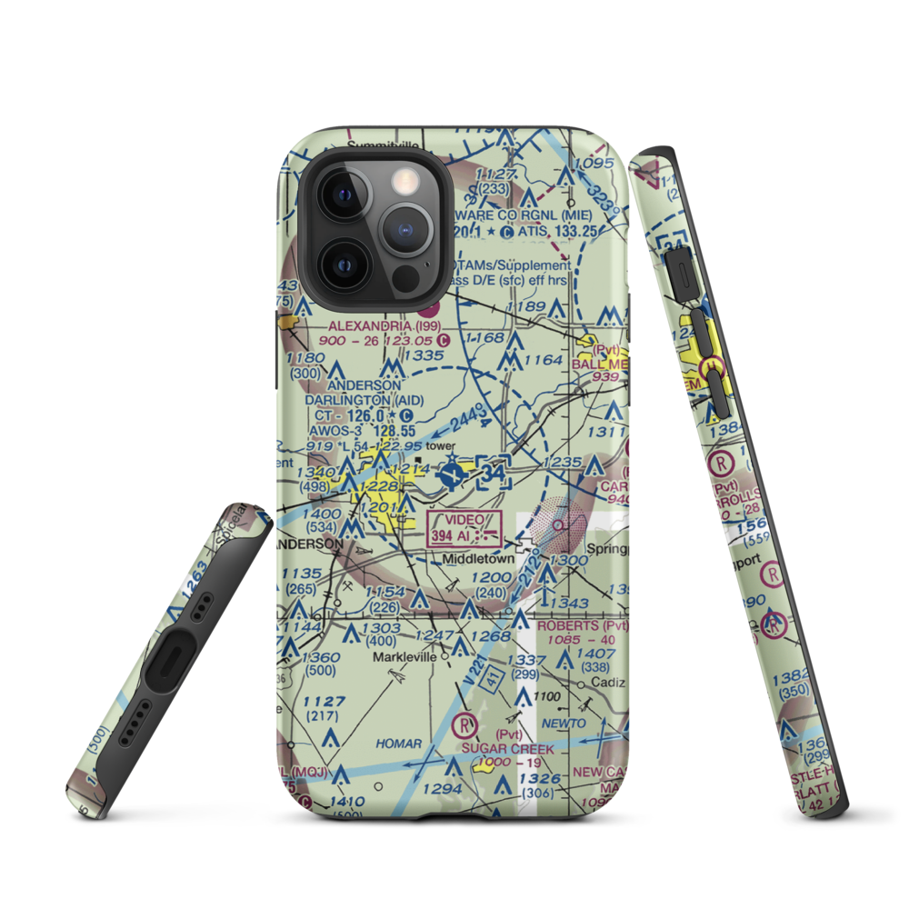 Anderson Municipal Darlington Field (AID) VFR Sectional  Tough iPhone Case iPhone 12 Pro model shown