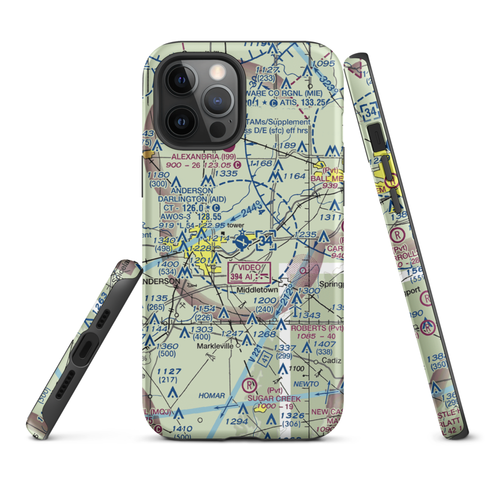 Anderson Municipal Darlington Field (AID) VFR Sectional  Tough iPhone Case iPhone 12 Pro Max model shown
