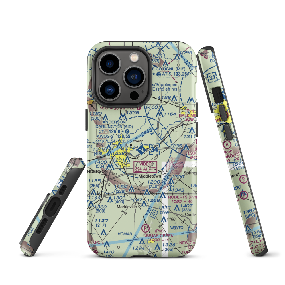 Anderson Municipal Darlington Field (AID) VFR Sectional  Tough iPhone Case iPhone 13 Pro model shown