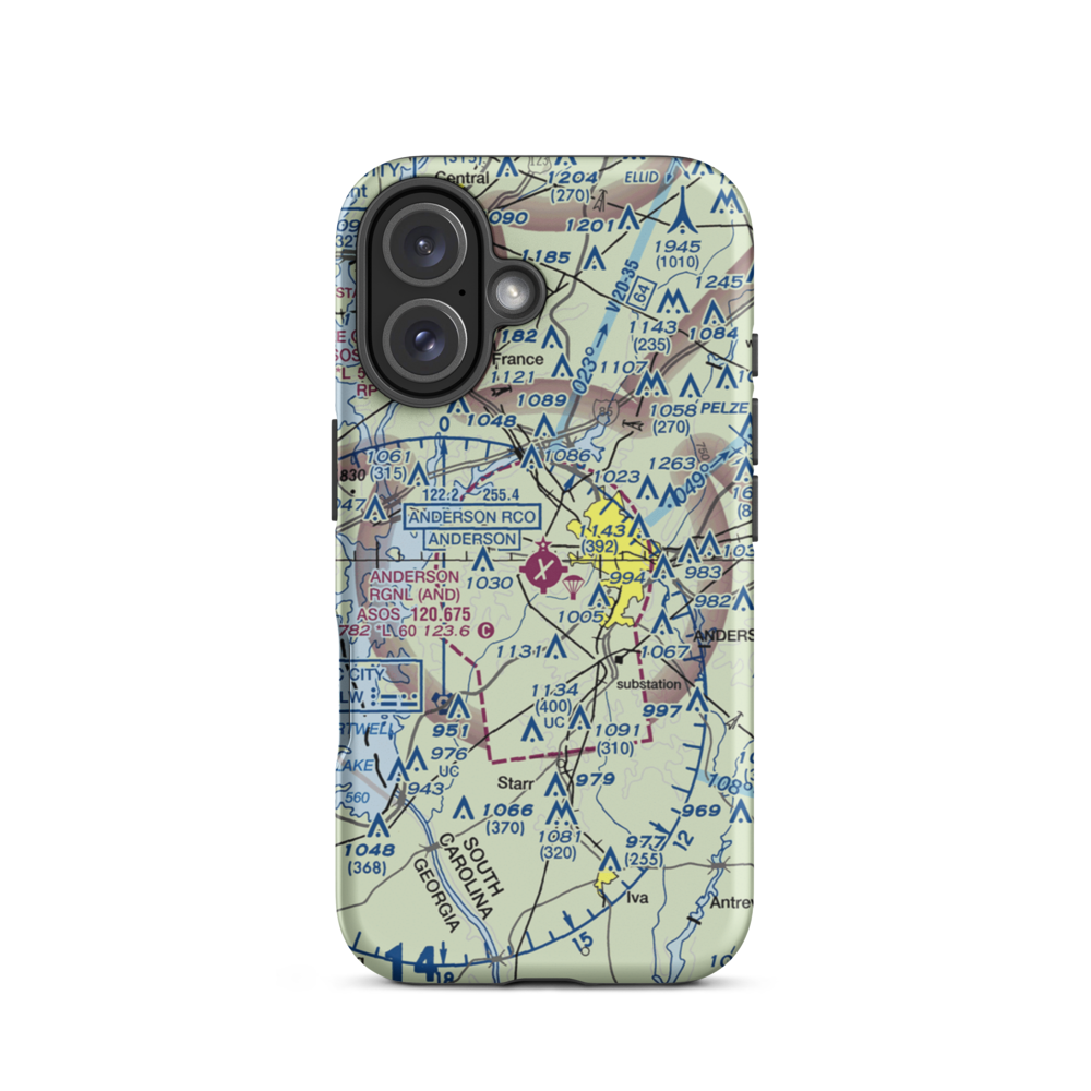 Anderson Regional Airport (AND) VFR Sectional  Tough iPhone Case iPhone 16 model shown
