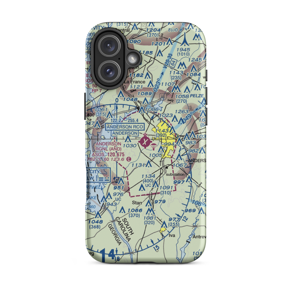 Anderson Regional Airport (AND) VFR Sectional  Tough iPhone Case iPhone 16 Plus model shown