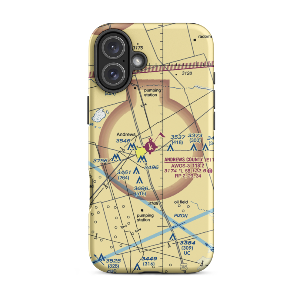 Andrews County Airport (E11) VFR Sectional  Tough iPhone Case iPhone 16 Plus model shown