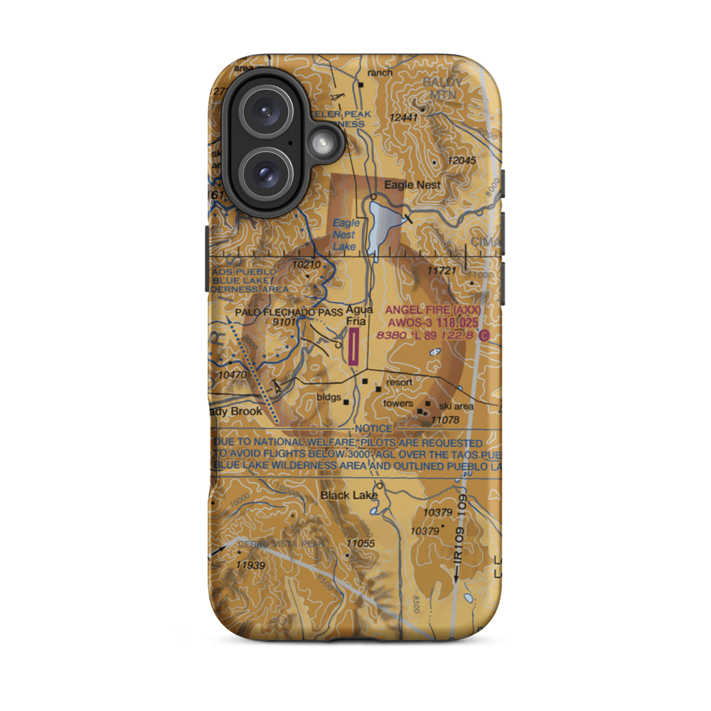 Angel Fire Airport (AXX) VFR Sectional  Tough iPhone Case iPhone 16 Plus model shown