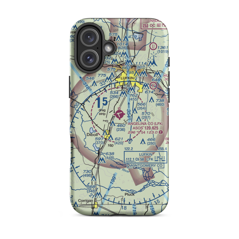 Angelina County Airport (LFK) VFR Sectional  Tough iPhone Case iPhone 16 Plus model shown
