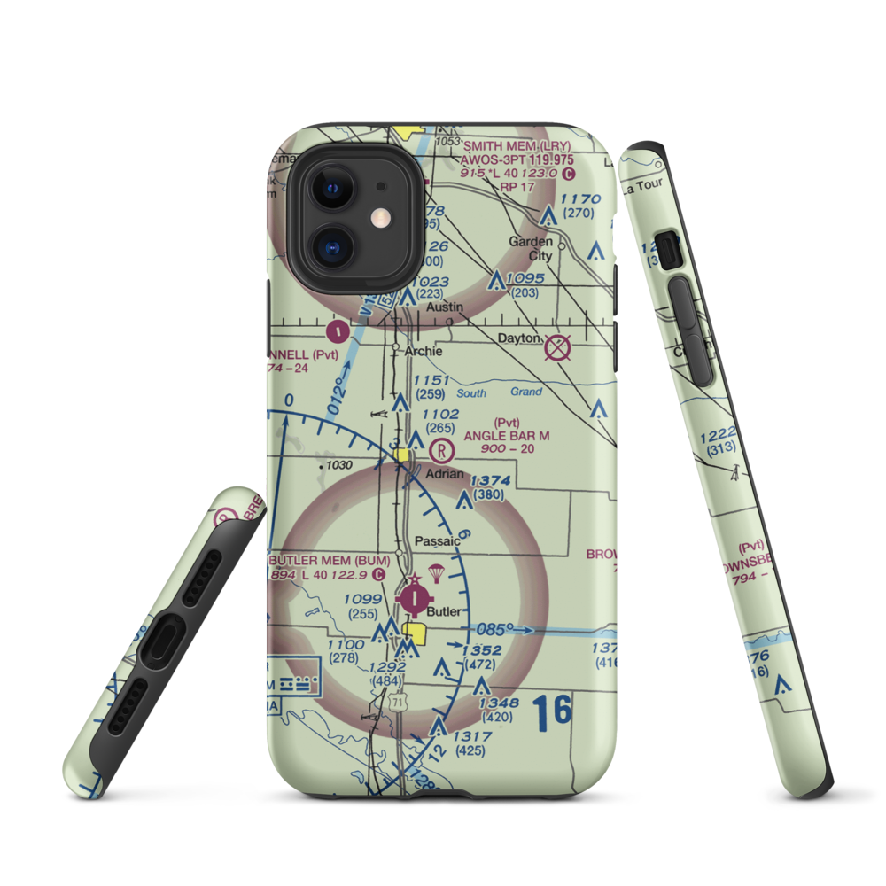 Angle Bar M Airport (MU07) VFR Sectional  Tough iPhone Case iPhone 11 model shown