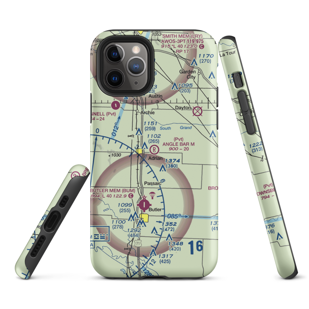 Angle Bar M Airport (MU07) VFR Sectional  Tough iPhone Case iPhone 11 Pro model shown