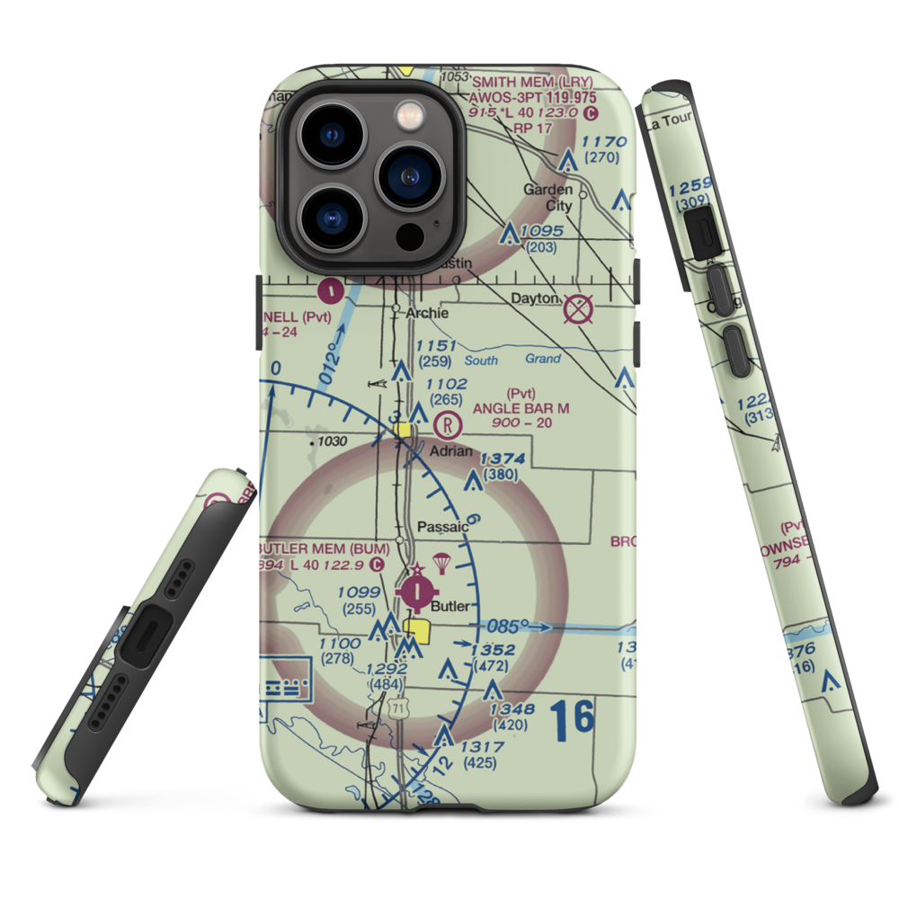 Angle Bar M Airport (MU07) VFR Sectional  Tough iPhone Case iPhone 13 Pro Max model shown