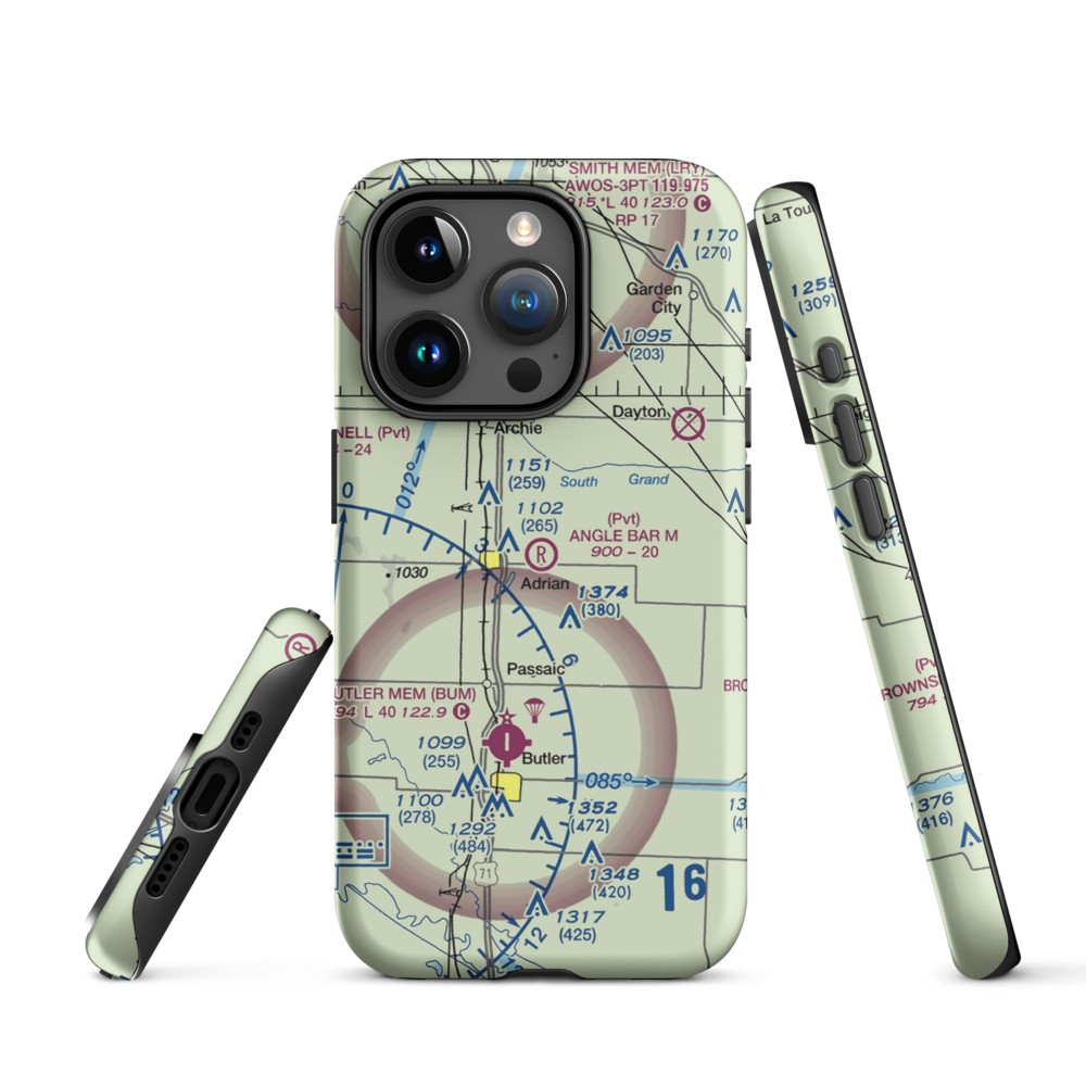 Angle Bar M Airport (MU07) VFR Sectional  Tough iPhone Case iPhone 15 Pro model shown