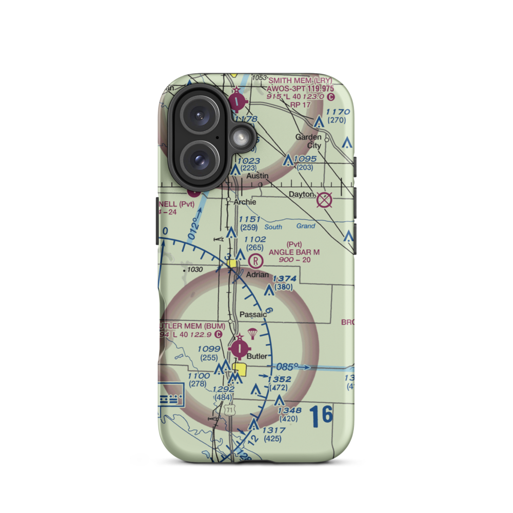 Angle Bar M Airport (MU07) VFR Sectional  Tough iPhone Case iPhone 16 model shown