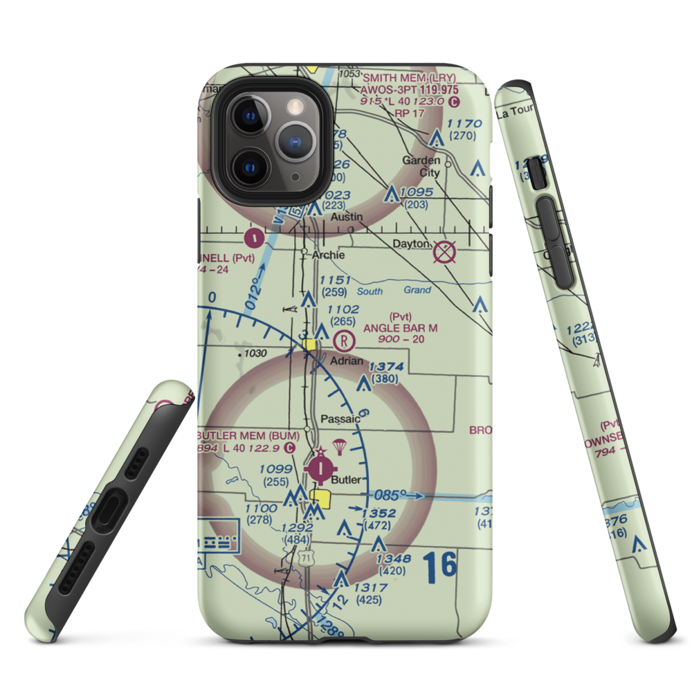 Angle Bar M Airport (MU07) VFR Sectional  Tough iPhone Case iPhone 11 Pro Max model shown