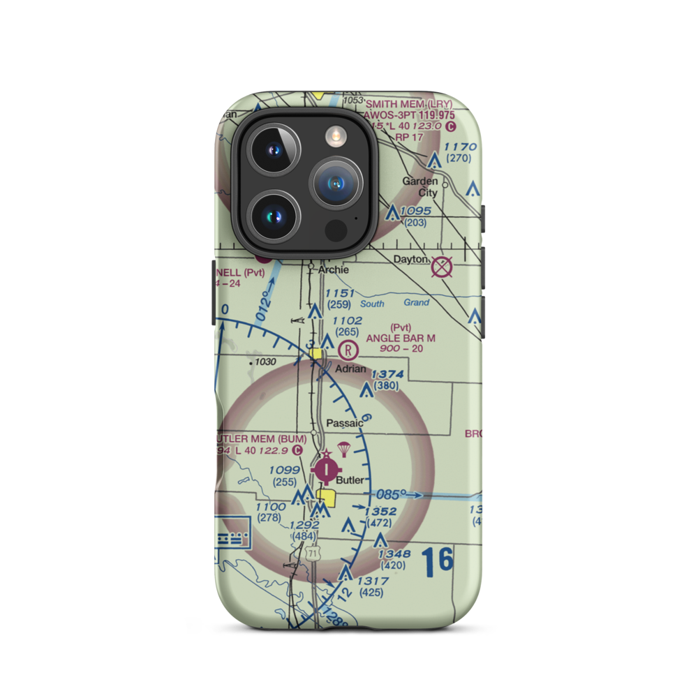 Angle Bar M Airport (MU07) VFR Sectional  Tough iPhone Case iPhone 16 Pro model shown