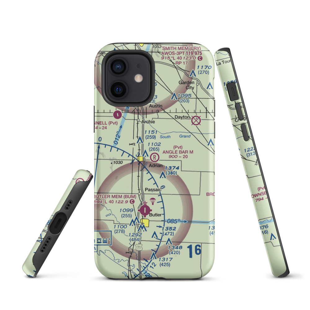 Angle Bar M Airport (MU07) VFR Sectional  Tough iPhone Case iPhone 12 model shown