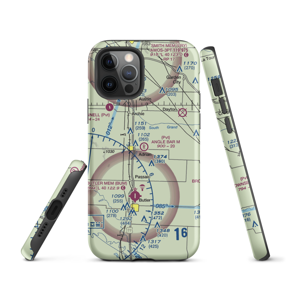 Angle Bar M Airport (MU07) VFR Sectional  Tough iPhone Case iPhone 12 Pro model shown