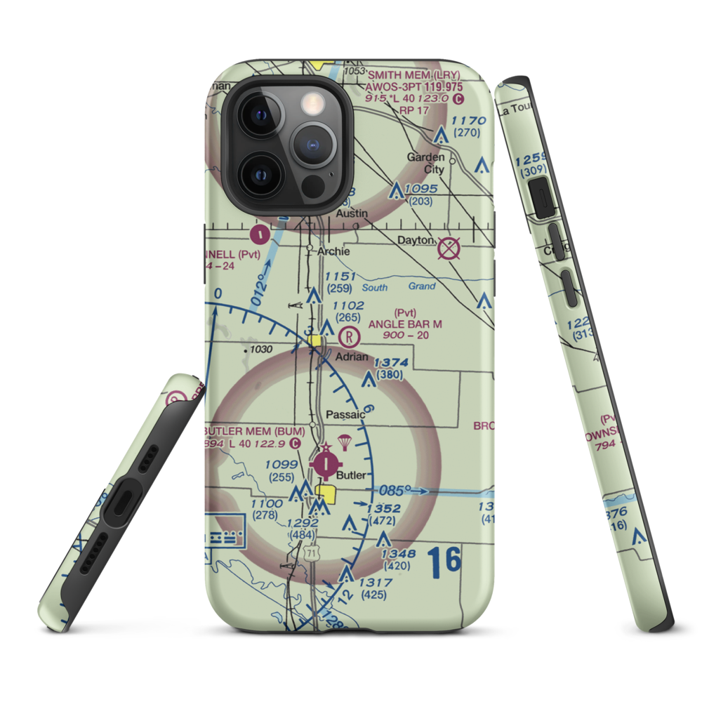 Angle Bar M Airport (MU07) VFR Sectional  Tough iPhone Case iPhone 12 Pro Max model shown