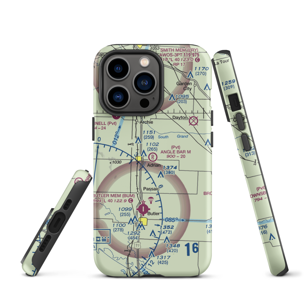 Angle Bar M Airport (MU07) VFR Sectional  Tough iPhone Case iPhone 13 Pro model shown
