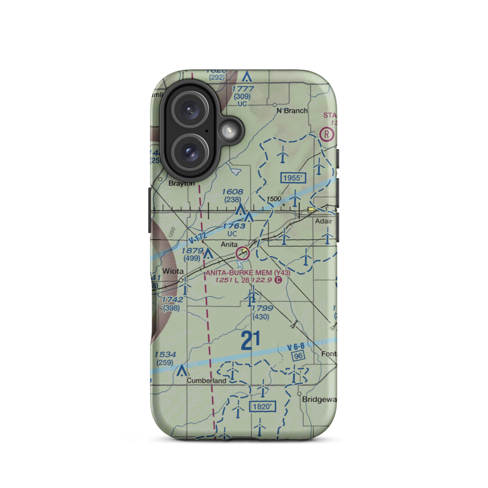 Anita Municipal Kevin Burke Memorial Field (Y43) VFR Sectional  Tough iPhone Case iPhone 16 model shown