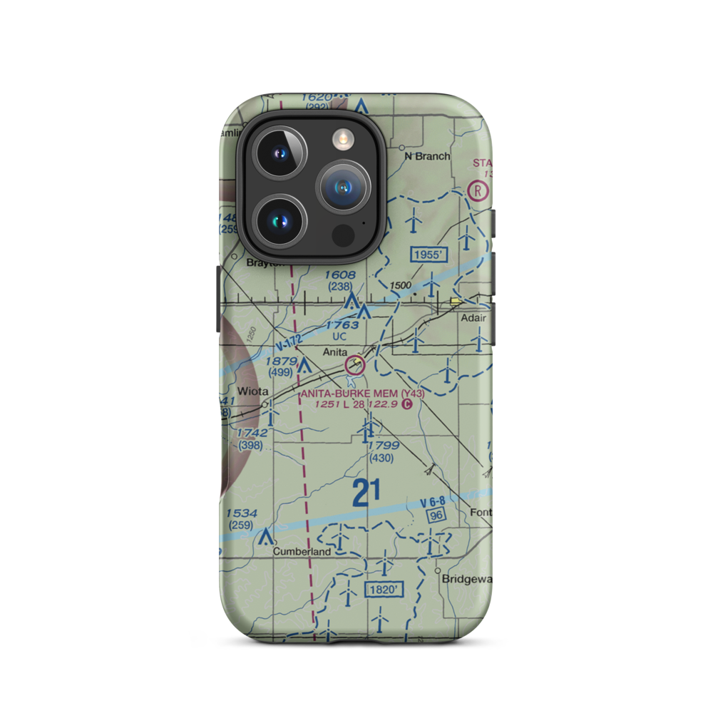 Anita Municipal Kevin Burke Memorial Field (Y43) VFR Sectional  Tough iPhone Case iPhone 16 Pro model shown