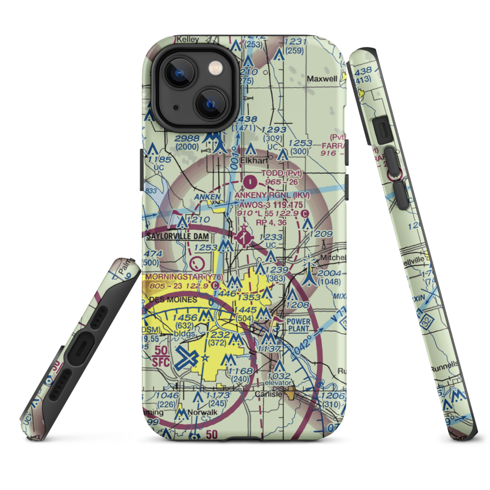 Ankeny Regional Airport (IKV) VFR Sectional  Tough iPhone Case iPhone 14 Plus model shown