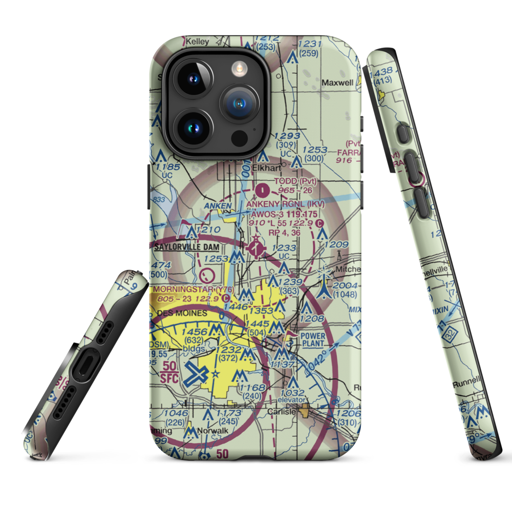 Ankeny Regional Airport (IKV) VFR Sectional  Tough iPhone Case iPhone 15 Pro Max model shown