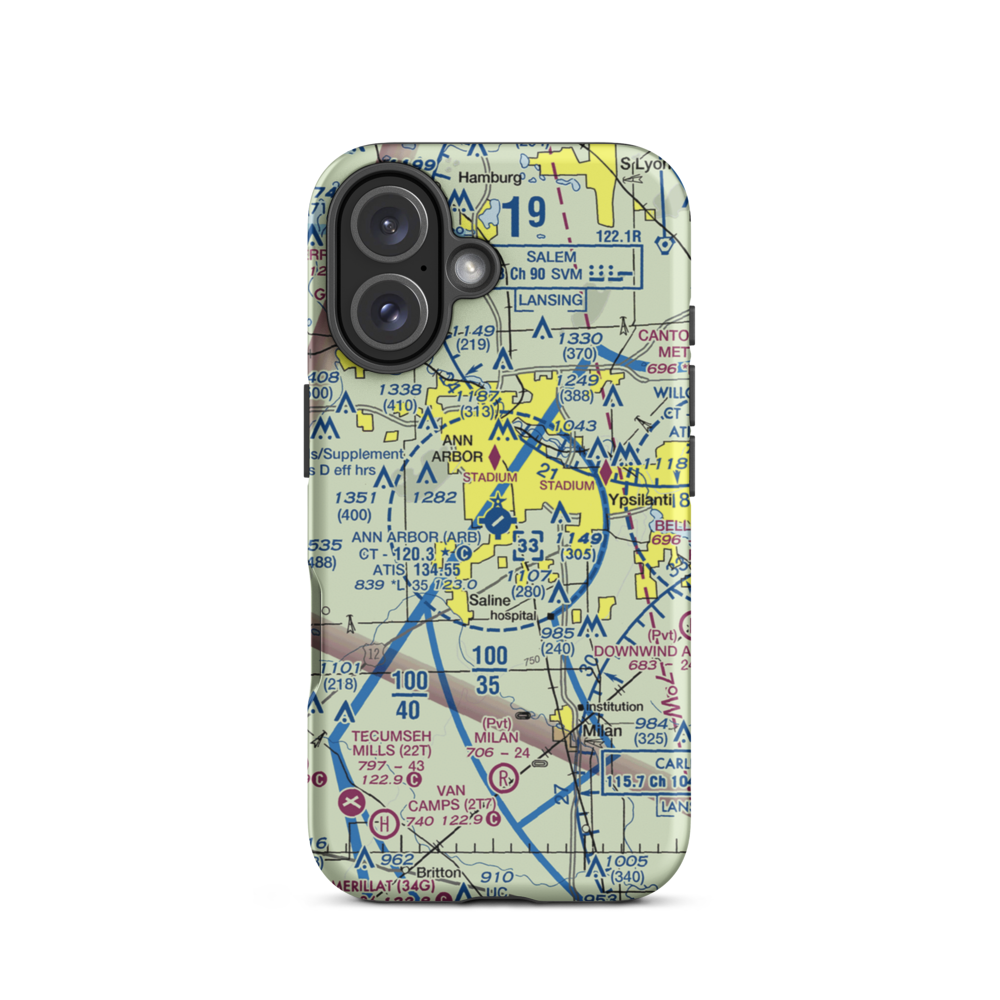 Ann Arbor Municipal Airport (ARB) VFR Sectional  Tough iPhone Case iPhone 16 model shown