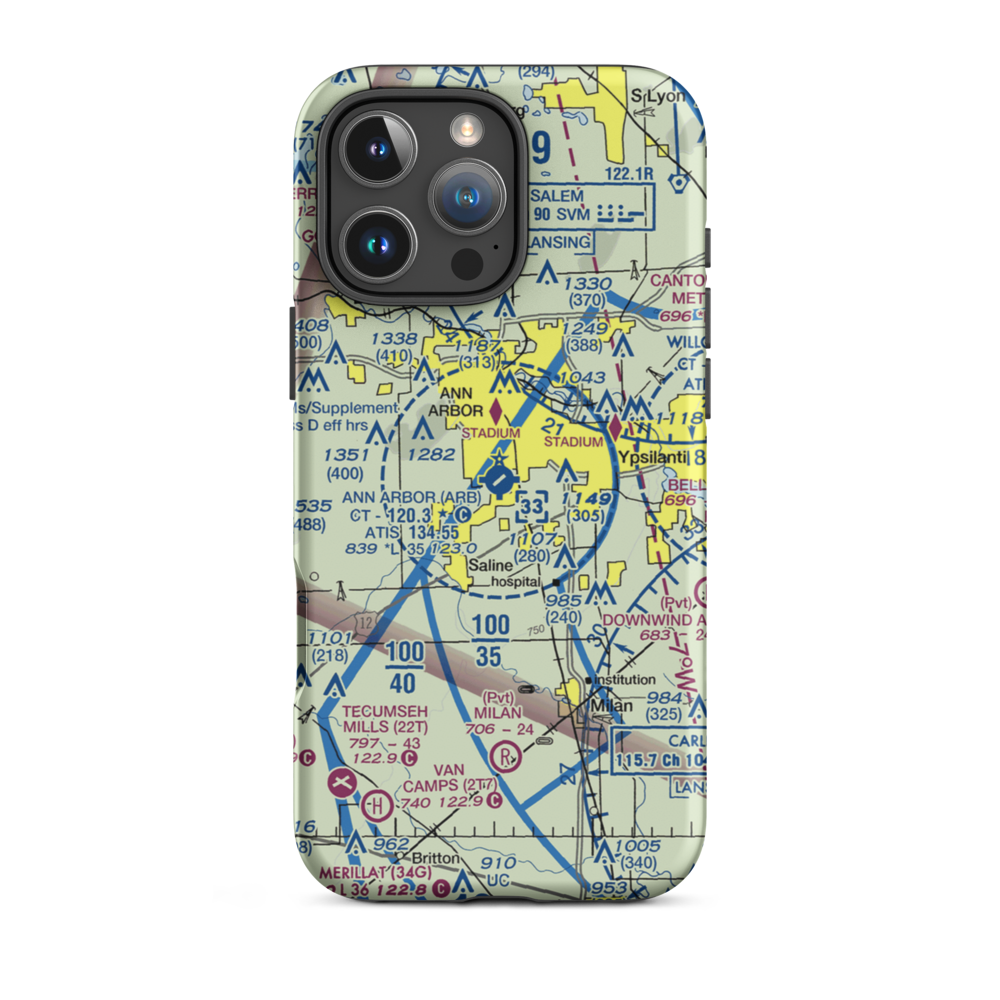 Ann Arbor Municipal Airport (ARB) VFR Sectional  Tough iPhone Case iPhone 16 Pro Max model shown