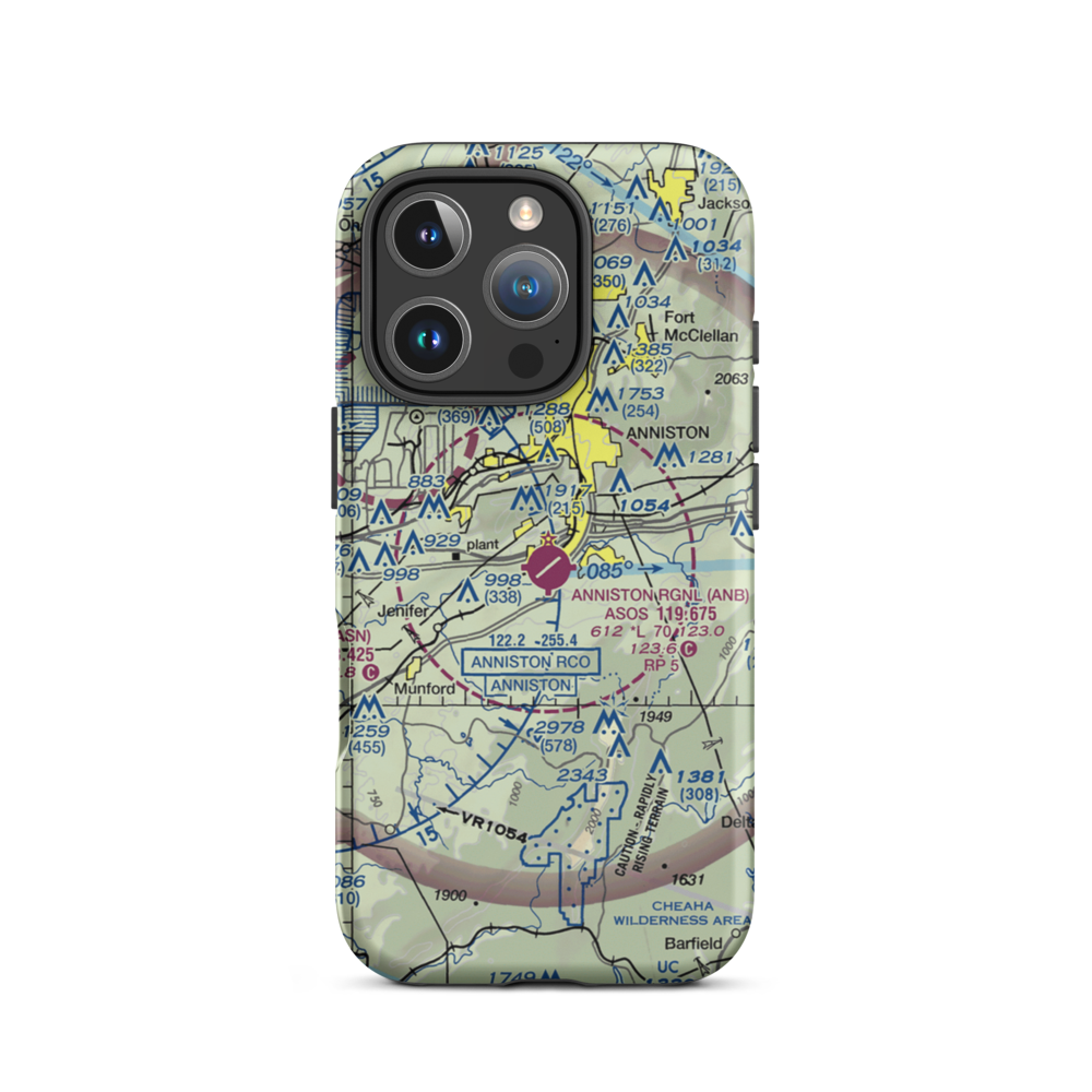 Anniston Regional Airport (ANB) VFR Sectional  Tough iPhone Case iPhone 16 Pro model shown