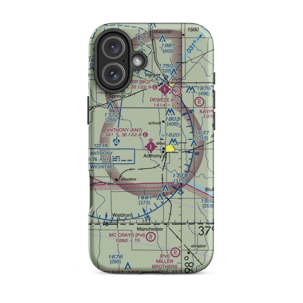 Anthony Municipal Airport (ANY) VFR Sectional  Tough iPhone Case iPhone 16 Plus model shown