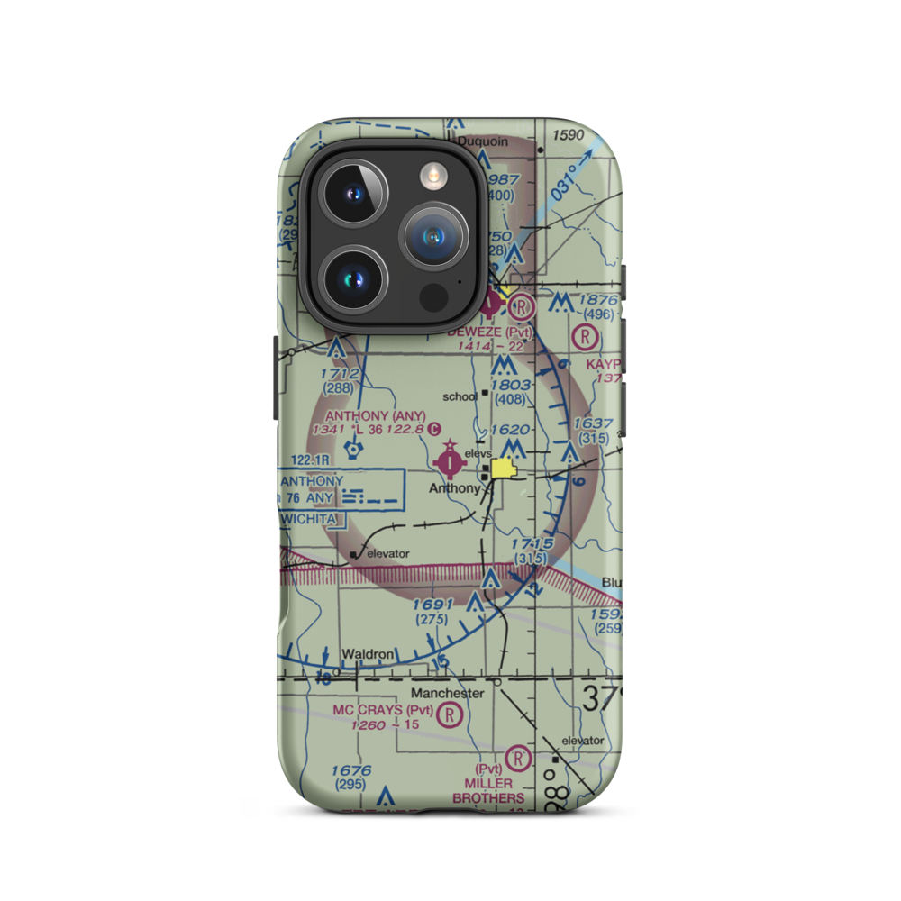 Anthony Municipal Airport (ANY) VFR Sectional  Tough iPhone Case iPhone 16 Pro model shown