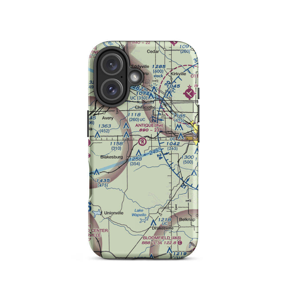 Antique Airfield (IA27) VFR Sectional  Tough iPhone Case iPhone 16 model shown