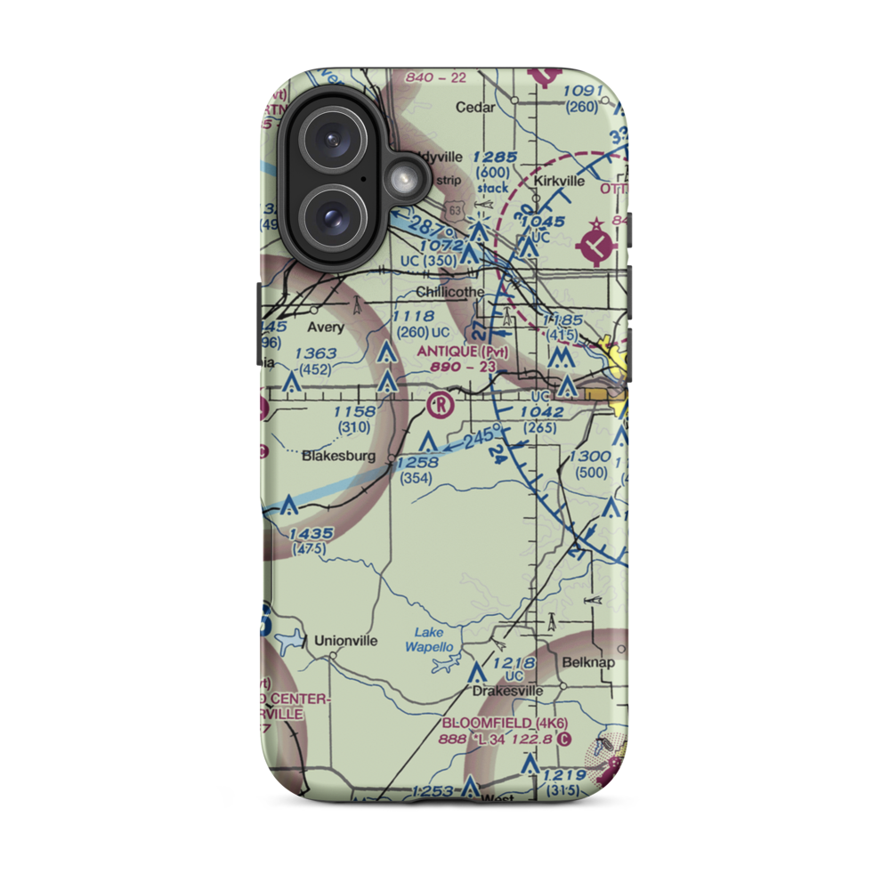 Antique Airfield (IA27) VFR Sectional  Tough iPhone Case iPhone 16 Plus model shown